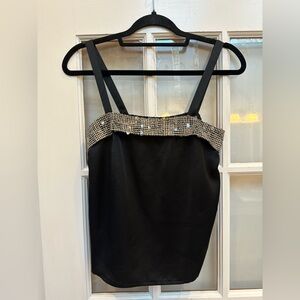 Vintage Nolan Miller 1980’s Black Camisole Houndstooth Sequin Trim Size 6 Small